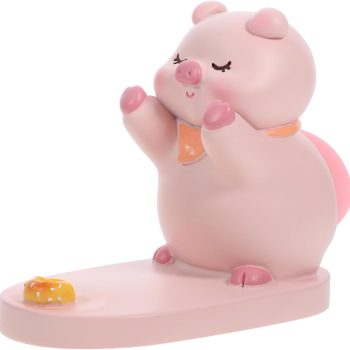 Pink resin piglet desktop holder